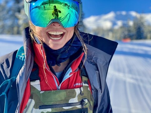 Megan Somloi - Human Powered Movement Journal Guest Contributor - Smiling from ear to ear - Skiing
